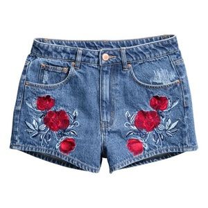 H&M Coachella Embroidered High Waist Jean Shorts